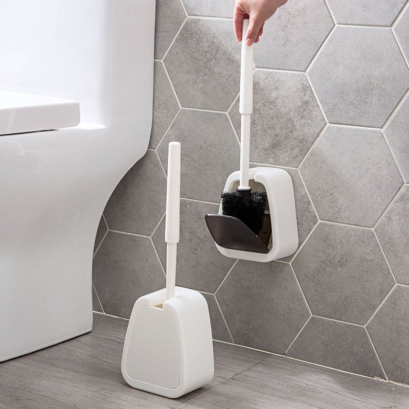 Wall Hanging Toilet Brush and Base Kit with Long Handle and Soft