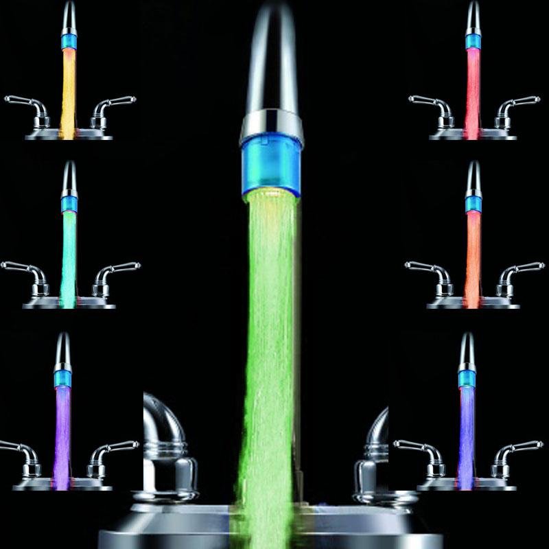 Water Flow Recognition 7 Colors Flashing LED Light Water Tap Faucet Light or LED Temperature Control