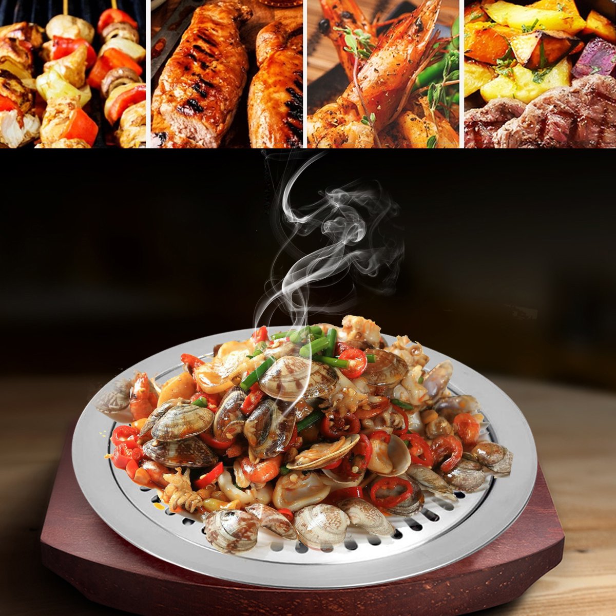 tool Round Iron Korean BBQ Grill Plate Barbecue Nonstick Pan Set