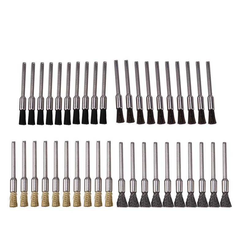 40Pcs 4 Types Nylon /Horsehair /Brass /Steel Wire Wheel Brushes Set