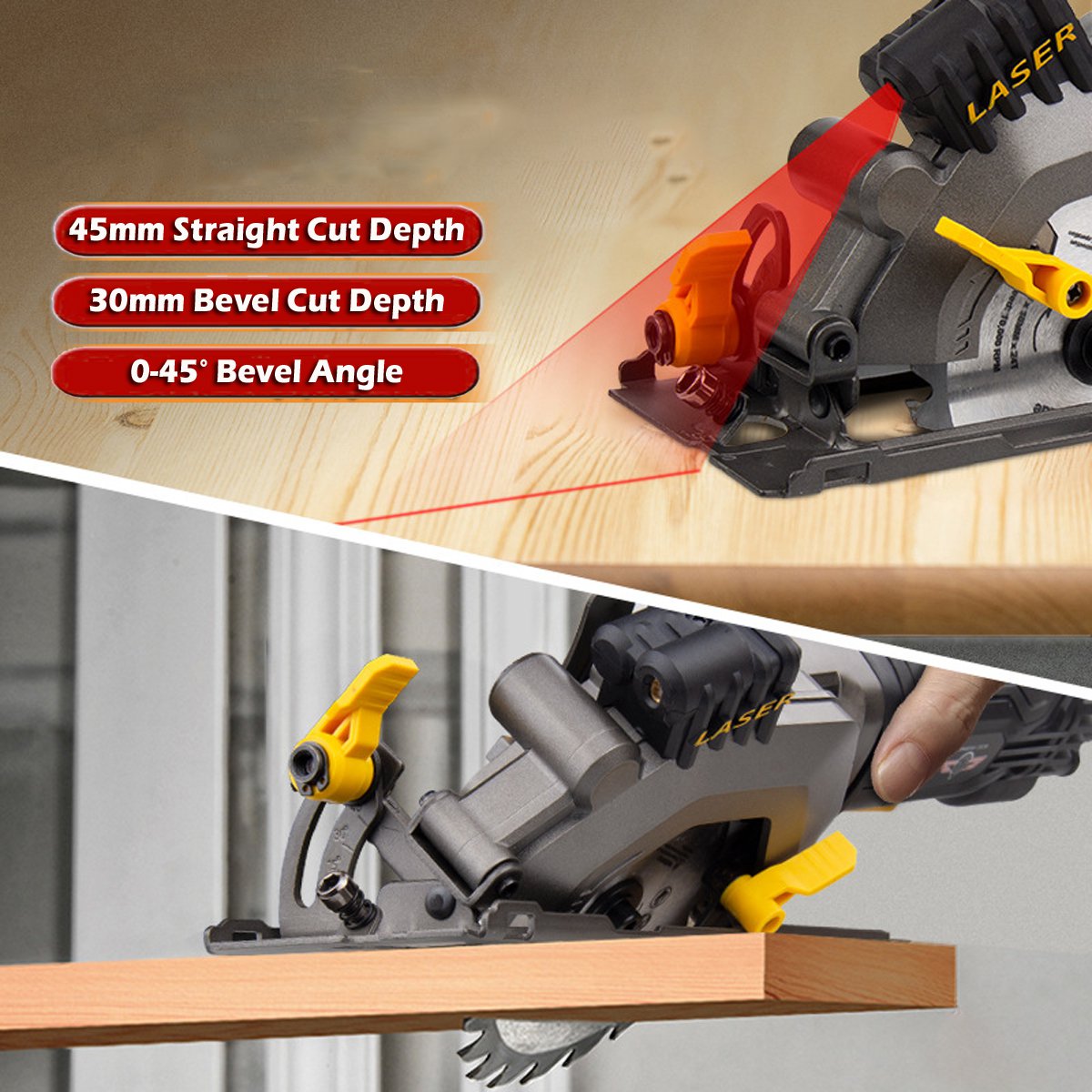 Hand Held Laser Circular Saw Parallel Guide Straight Bevel Wood Cutter
