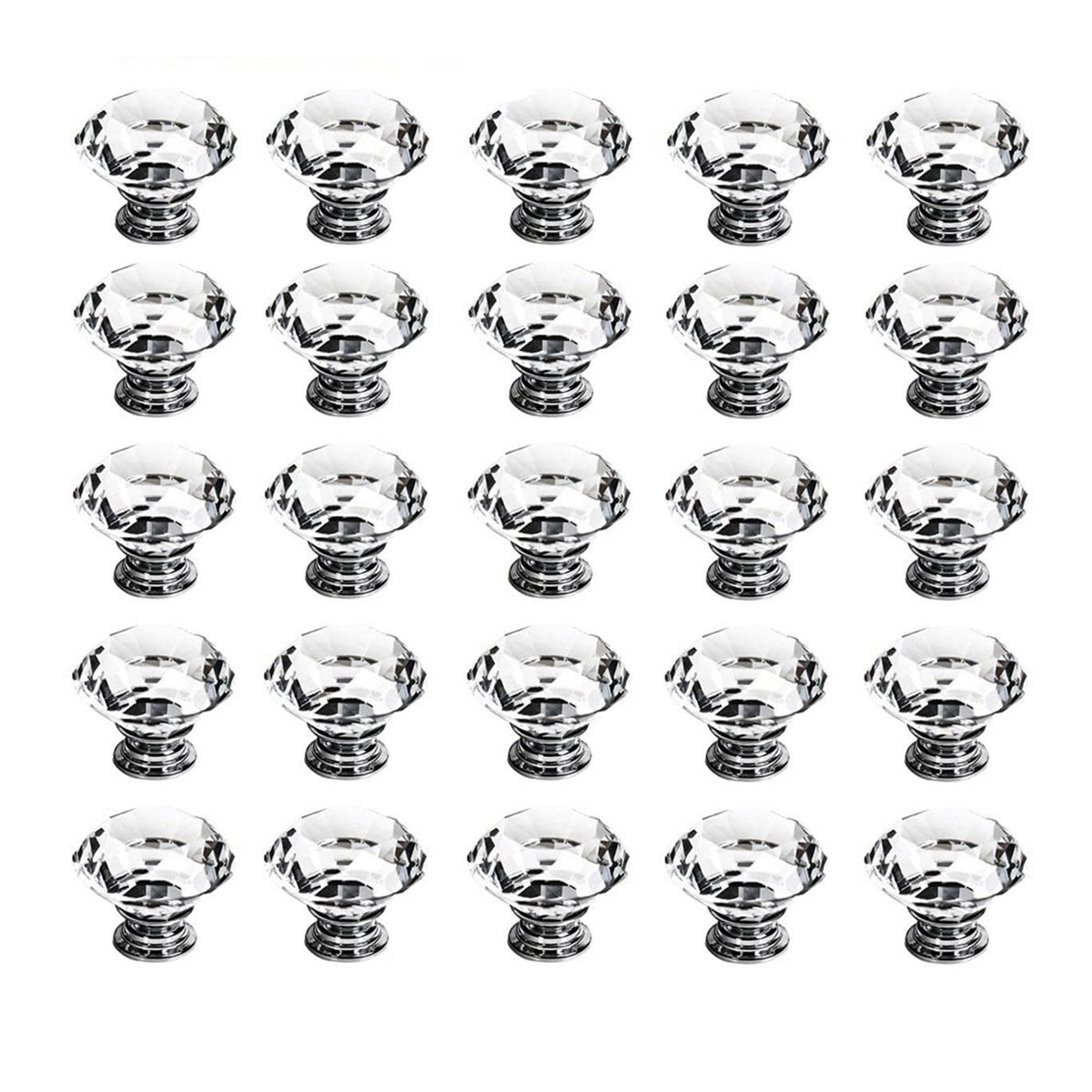 Crystal Door Knobs,25 Pcs 30 mm Clear Glass Drawer Door Furniture