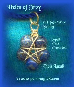 PENTAGRAM/PENDANT/Spell Cast Gems(tm)/Helen of Troy/Wicca Supplies/Pagan/Star/Lapis/GoldF/Gem Magick