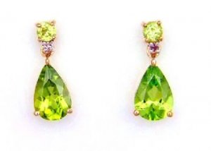 2.47ct Peridot Diamond Dangle Earrings 10KT Yellow Gold