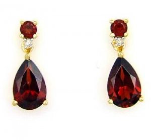 2.87ct Garnet Diamond Dangle Earrings 14KT Yellow Gold