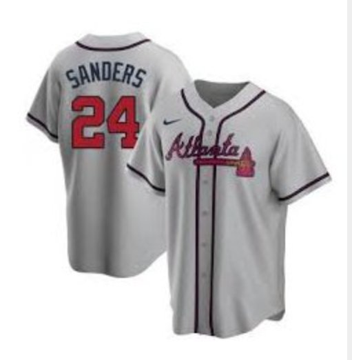 Men's Atlanta Braves #24 Deion Sanders Grey New Cool Base Jersey