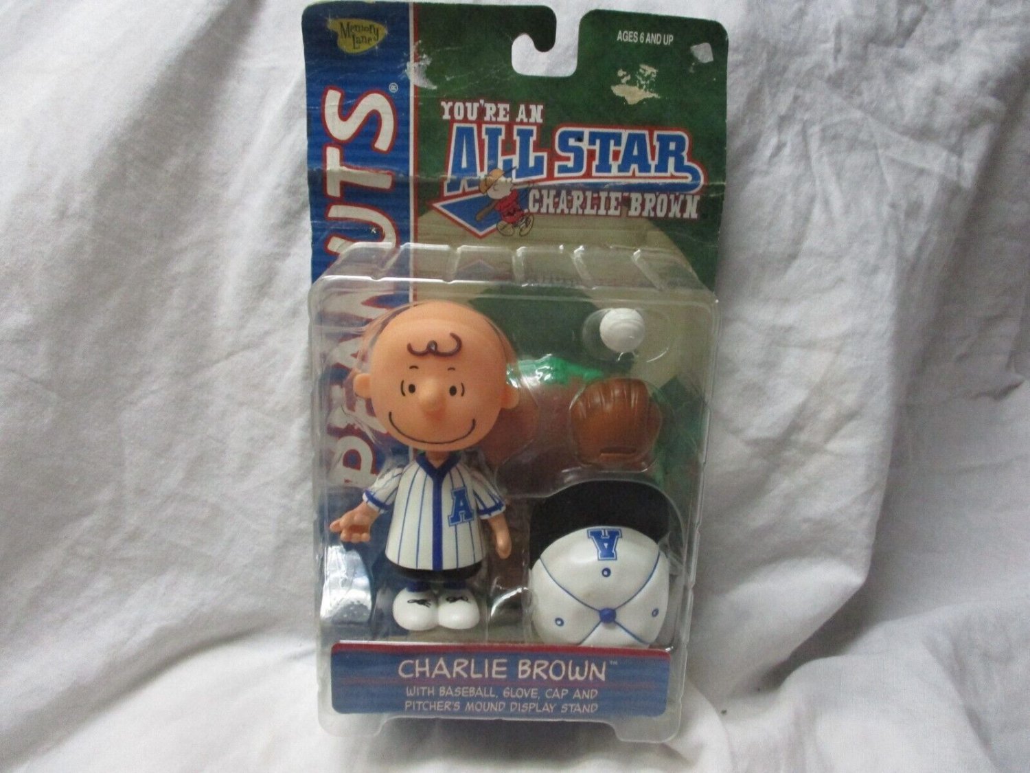 Peanuts Charlie Brown Baseball Figure In Red Uniform with Glove, Bat