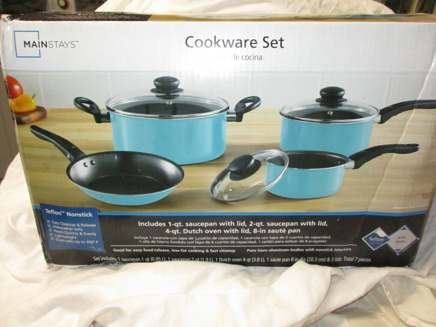 Mainstay 7 Pc Aluminum Cookware Set Aquifer, Nonstick