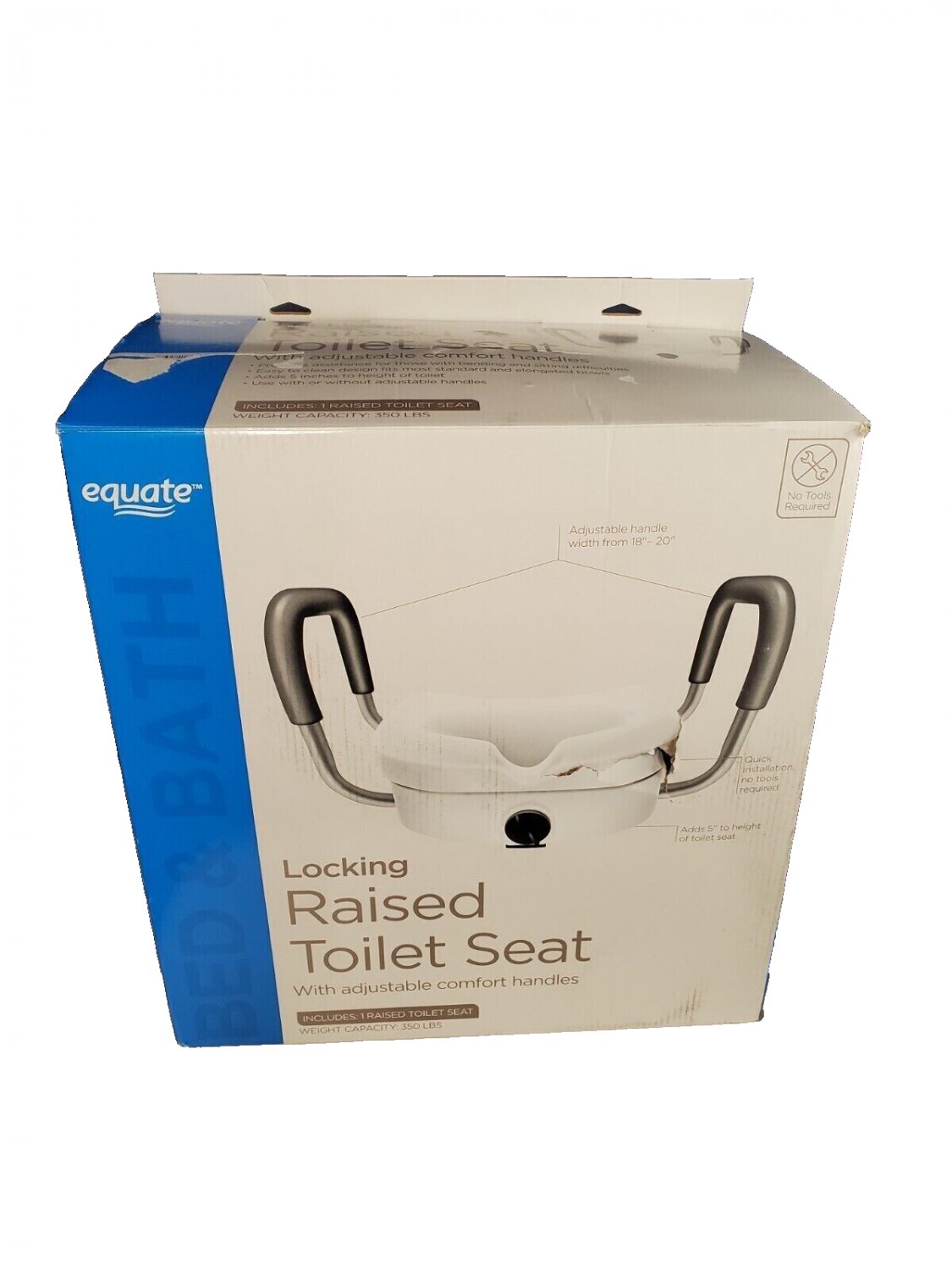 Equate Locking Raised Toilet Seat With Adjustable Comfort Handles 350 lb