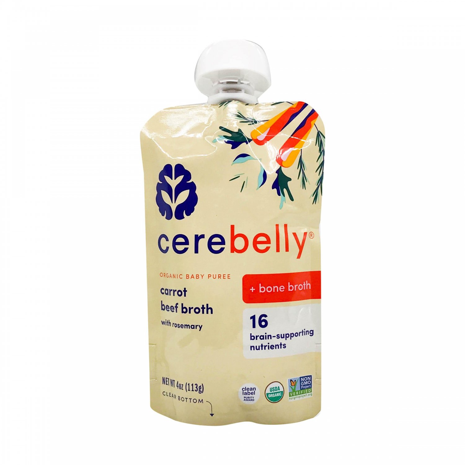 Cerebelly Organic Carrot Beef Bone Broth Baby Food, 4 oz, 2 Pack