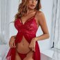 Contrast Lace Mesh Scallop Trim Slips With Thong