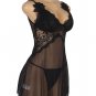 V Neck Black Lace Stitching Strap with Flower Babydoll