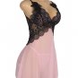 V Neck Pink Lace Stitching Strap with Flower Babydoll