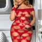 Plus Size Red Crocheted Lace Hollow-out Seamless Chemise Set