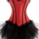 One Set-Red Contrasting Lines Satin Lace Corset Bustier with Tutu Skirt