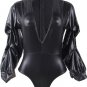 Black Deep V Collar bubble sleeve Teddy