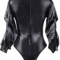 Black Deep V Collar bubble sleeve Teddy