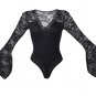 Black Eyelashes Lace Horn Sleeve Teddy