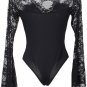 Black Eyelashes Lace Horn Sleeve Teddy