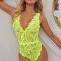 Neon Lime Floral Lace Scallop Trim Teddy Bodysuit
