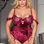 Plus Size Sheer Lace Off-The-Shoulder Sleeves Velvet Teddy