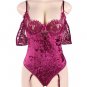 Sheer Lace Off-The-Shoulder Sleeves Velvet Teddy