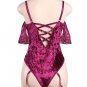 Sheer Lace Off-The-Shoulder Sleeves Velvet Teddy
