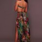 Printed High Slit Legs Bodysuit Maxi Dress