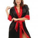 Satin Contrast Color Kimono Bathrobe Robe