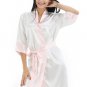 Satin Contrast Color Kimono Bathrobe Robe