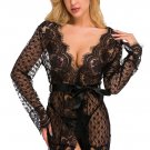 Eyelash Lace Trim Robe With Thong