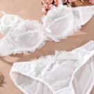 White Color Underwire Embroidery Lace Unlined Bra Set