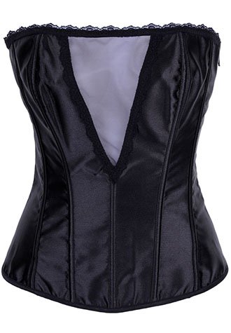 Deep V Black Satin Strapless Corset