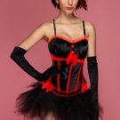 Black Red Peasant Burlesque Corset Bustier & Pettiskirt Set
