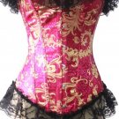 Red Floral Print Brocade Overbust Corset Bustier