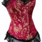 Red Floral Print Brocade Overbust Corset Bustier