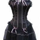 Black Pink Lace Trimmed Overbust Boning Corset Bustier with Skirt