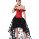 Sexy Red Sweetheart Overbust Corset And High Low Skirt