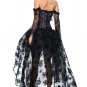 Long Sleeves Lace Up Bustier With High Low Skirt