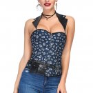 Denim Skull Pattern Corset And Black Belt