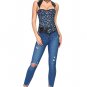 Denim Skull Pattern Corset And Black Belt