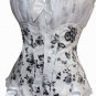 Floral Print White Chiffon Overbust Corset