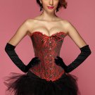 Red Black Geisha Goddess Burlesque Corset Bustier With Tutu Skirt