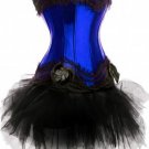 Satin Blue Burlesque Corset Bustier with Tutu Skirt