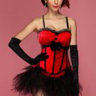 Red Black Peasant Princess Burlesque Corset Bustier with Pettiskirt