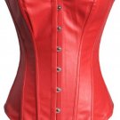 Red and Black PVC Leather Long Line Overbust Corset Bustier