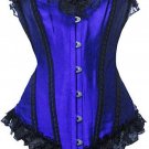 Contrasting Lines Satin Lace Corset Bustier in Red, Black, White, Blue