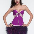 Classical Purple Embroidery Flower Zipper Overbust Corset