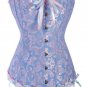 Blue Glamourous Jacquard Floral Overbust Corset Bustier