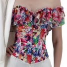 Women's Overbust Boned Floral Print Ruffled Puff Sleeves Vintage Corset